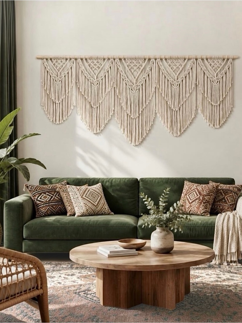 Anthropologie XL Boho Tapestry Macrame Woven Yarn Tassel Wall Hanging 70" x 32"